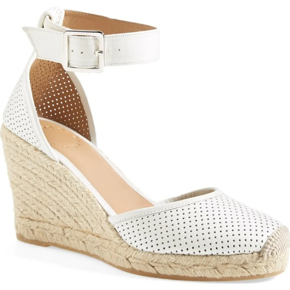 MARC JACOBS New Pump Designer Wedge Perforated Leather Ankle Strap Espadrille